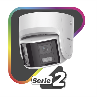Cámara Turret IP / 4 Megapixel / Dual Lente 2.8 mm / Panorámica 180° / IR 30 m (98.4 ft) / IP67 / Audio Bidireccional / AcuSense / WDR 120 dB