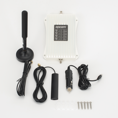 Amplificador de Señal Celular para Vehículo / Cuatribanda 850/1900/1700/2100/2500/2600 MHz / Ganancia 50 dB / Multioperador y Multidispositivo / 12 VCC