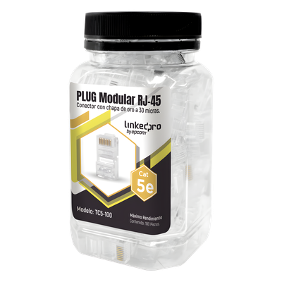 Bote de 100 Conectores RJ45 Cat5e / Sin Blindaje / Chapado Oro 30 Micras / 24 AWG