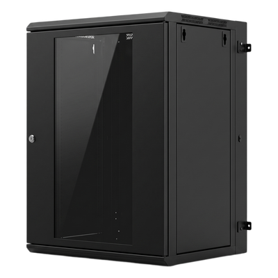 Gabinete Rack / 16 UR / Montaje Pared / Puerta Cristal Templado / Carga 80 kg / Abatible 120° / Ventilación 120 mm
