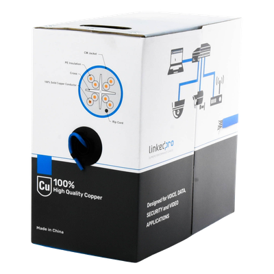 Bobina de Cable Cat6+ / 305 m (1000 pies) / CM / Calibre 23 / 250 MHz / 100% Cobre
