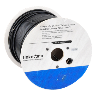 Bobina de Cable UTP / Cat5e / 305 m (1000 ft) / CCA 24 AWG / Doble Forro Intemperie