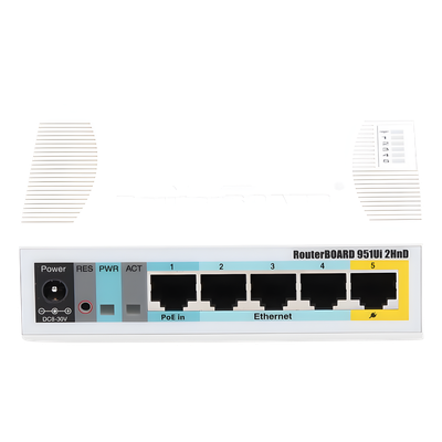 RouterBoard / 5 Puertos Fast Ethernet / WiFi 2.4 GHz 802.11b/g/n / 1000 mW / PoE Pasivo Salida / CPU 600 MHz